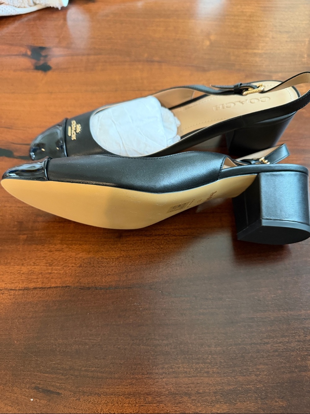 Brand New Coach Women's Black Slingback Flats with Gold Logo - Picture 2 of 3